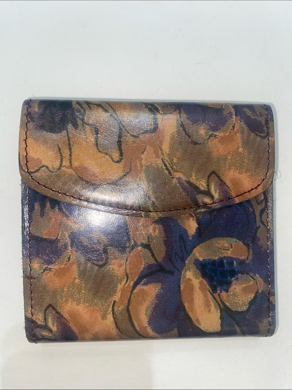 Patricia Nash Leather Floral Print Small Wallet - Blue & Brown